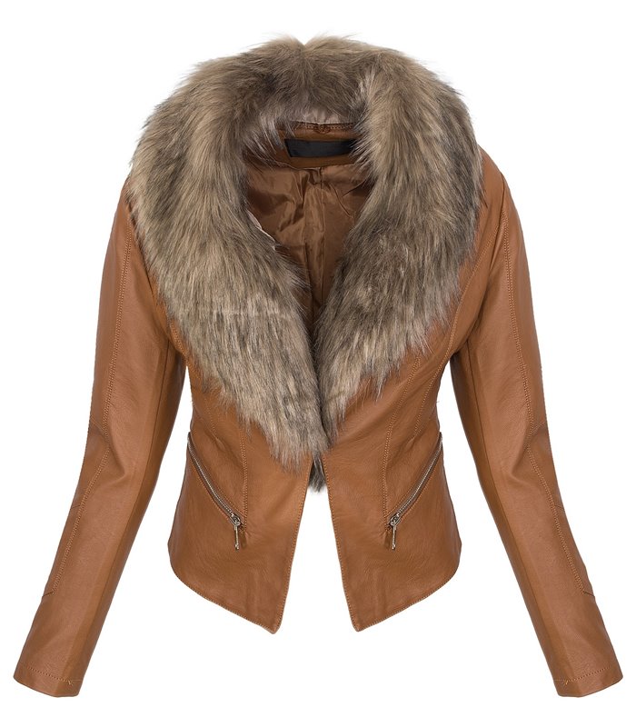 Damen Übergangs Jacke Kunstleder Jacke Kunstfellkragen Beige Camel Schwarz