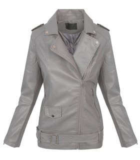 Damen Kunstlederjacke mit Gürtel D-363