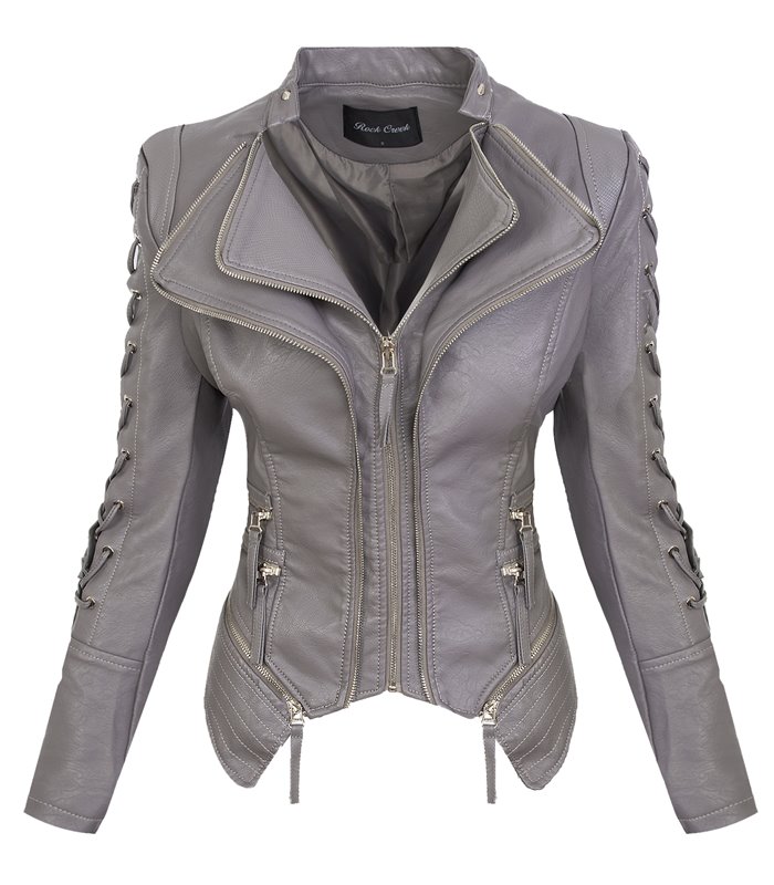 Rock Creek Damen Kunstlederjacke mit Wasserfallkragen D-365