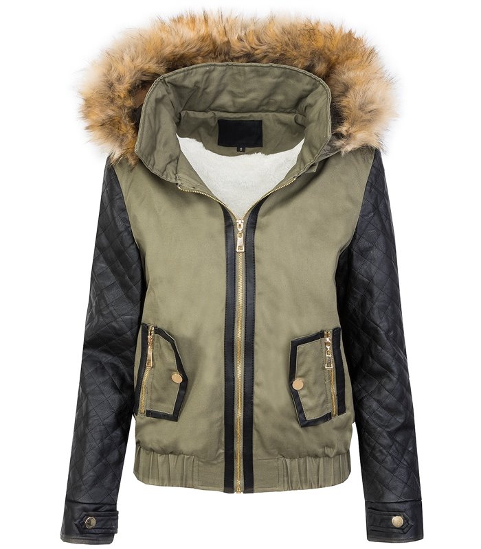 Damen winter jacke teddyfell futter parka kunstlede ärmel warm winterjacke D-360