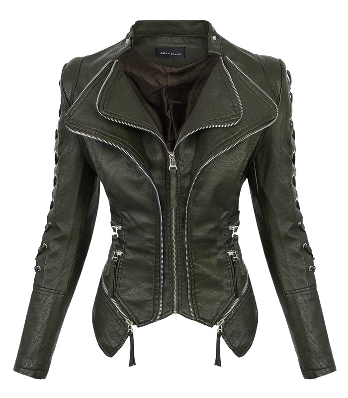 Rock Creek Damen Kunstlederjacke mit Wasserfallkragen D-365