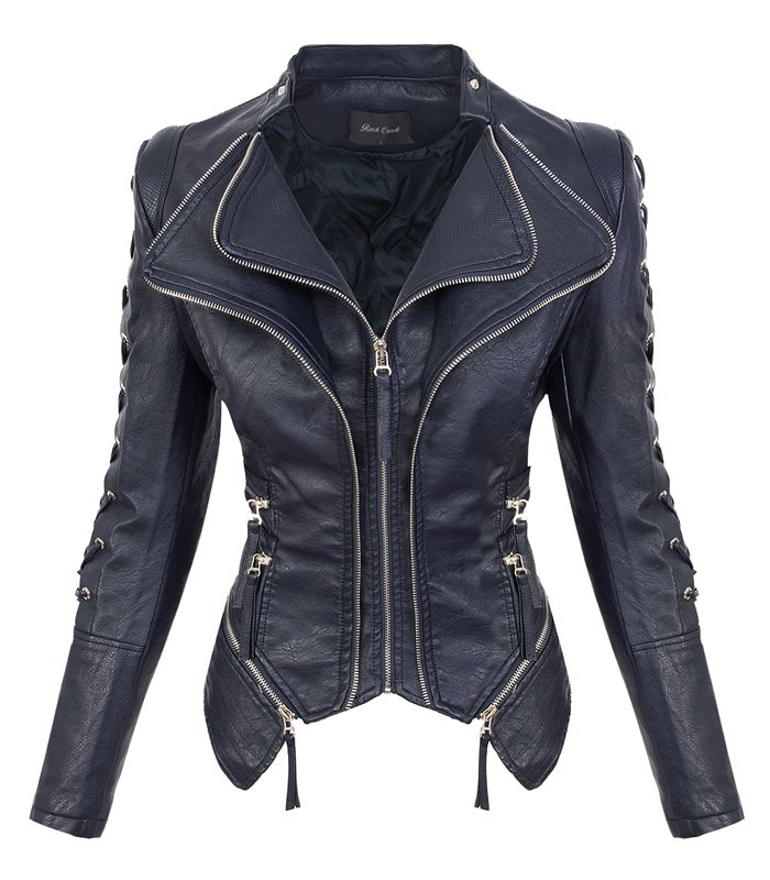 Rock Creek Damen Kunstlederjacke mit Wasserfallkragen D-365