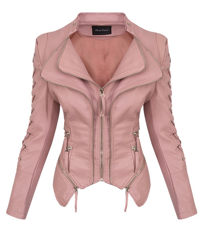 Rock Creek Damen Kunstlederjacke mit Wasserfallkragen D-365