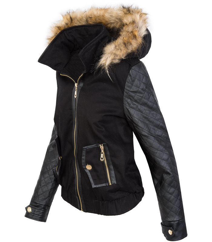 Damen winter jacke teddyfell futter parka kunstlede ärmel warm winterjacke D-360