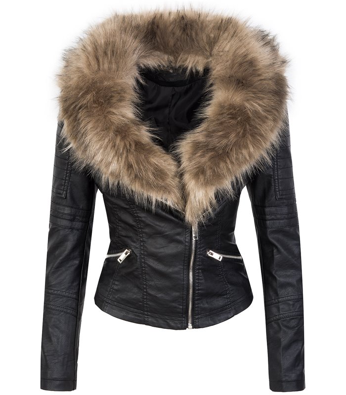 Designer Damen Winter Jacke elegant Kunstfellkragen Übergangsjacke