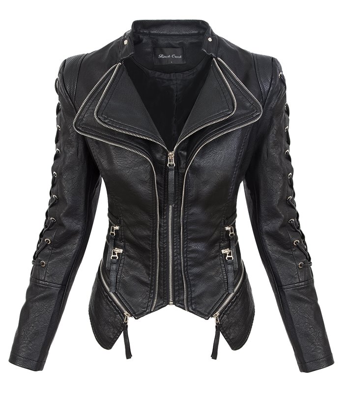 Rock Creek Damen Kunstlederjacke mit Wasserfallkragen D-365