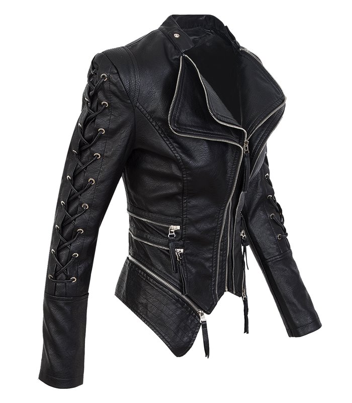 Rock Creek Damen Kunstlederjacke mit Wasserfallkragen D-365