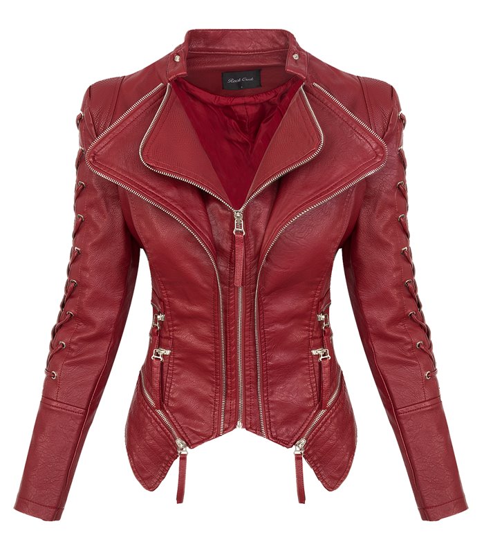 Rock Creek Damen Kunstlederjacke mit Wasserfallkragen D-365