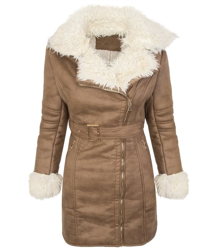 Designer Damen Wintermantel Wildlederoptik Mantel Pilotenjacke warm