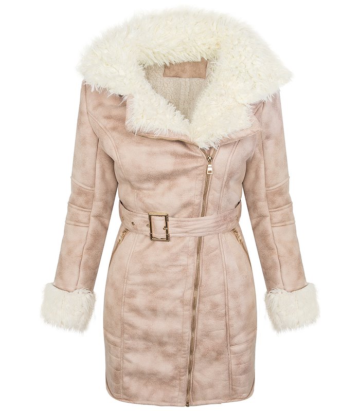 Designer Damen Wintermantel Wildlederoptik Mantel Pilotenjacke warm