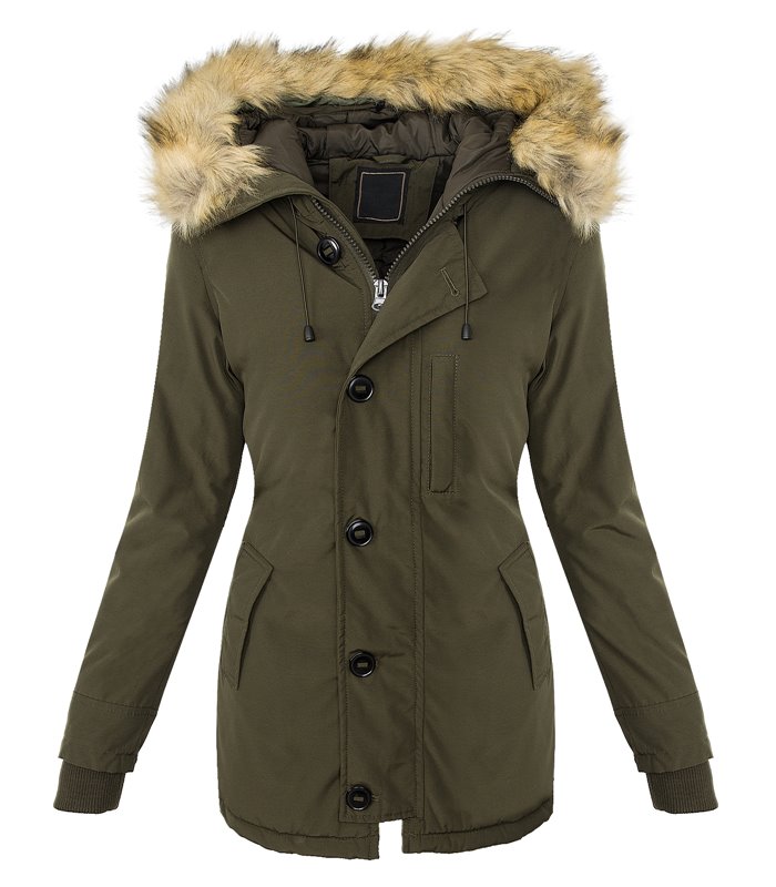 Damen Winterjacke Mantel Kunstfellkragen Parka Outdoor warm D-374