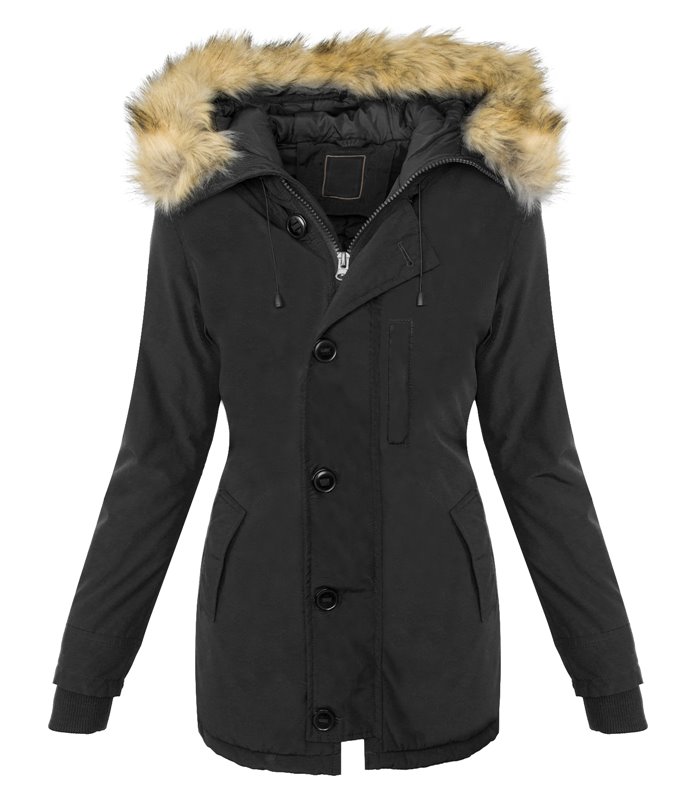 Damen Winterjacke Mantel Kunstfellkragen Parka Outdoor warm D-374