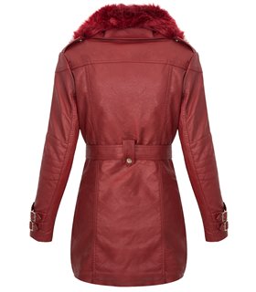 Damen Wintermantel Kunstlederjacke Kunstfell Kragen Jacke D-378