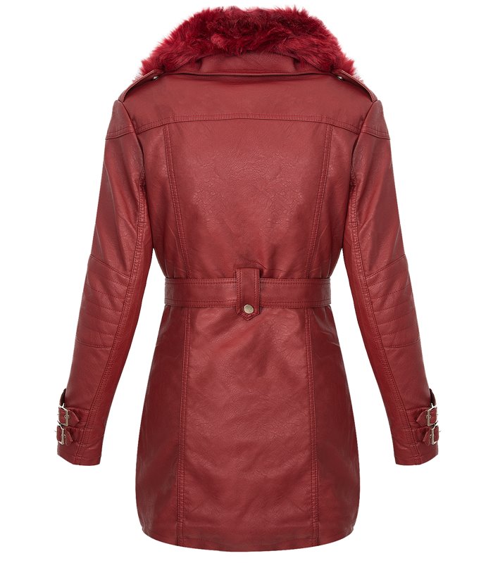 Damen Wintermantel Kunstlederjacke Kunstfell Kragen Jacke D-378