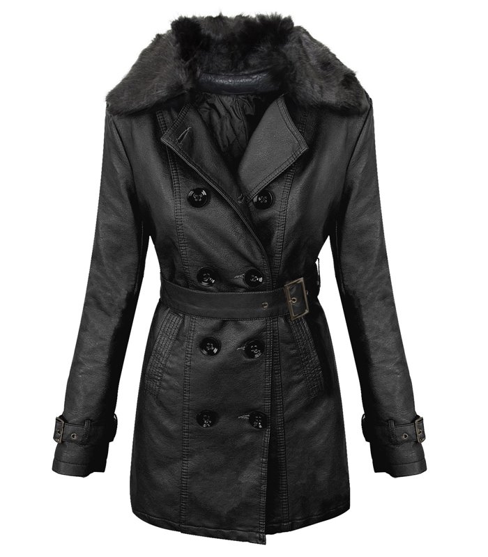 Damen Designer Wintermantel Jacke Winterjacke Kunstleder Parka 