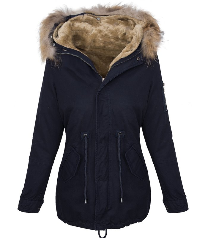 Designer Damen Parka Winter Jacke Mantel gefüttert Damenjacke Echt-Pelz 