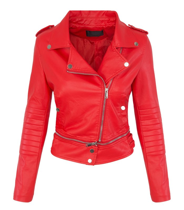 Damen Kunstleder Jacke Biker Jacke Übergangs Jacke Bikerstyle