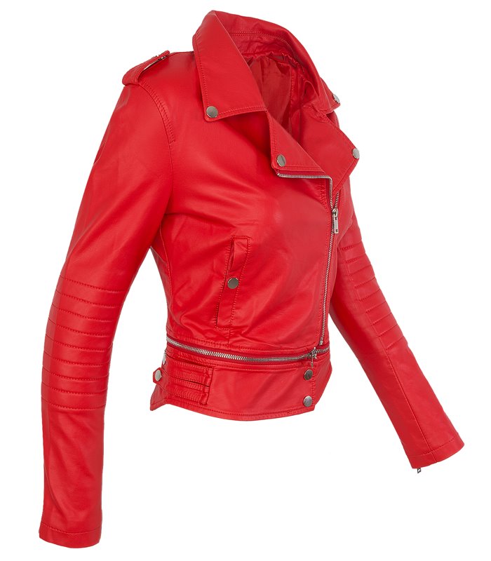 Damen Kunstleder Jacke Biker Jacke Übergangs Jacke Bikerstyle