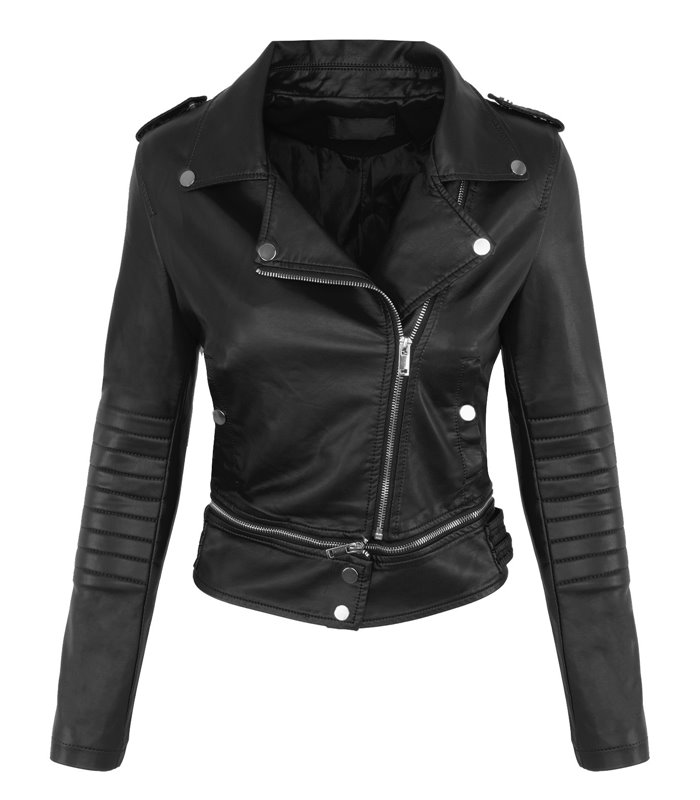 Damen Kunstleder Jacke Biker Jacke Übergangs Jacke Bikerstyle