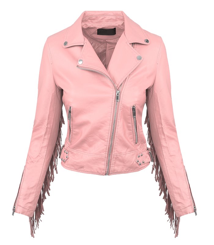 Damen Kunstleder-Bikerjacke mit Fransen Kunstlederjacke Übergangs Jacke D-393