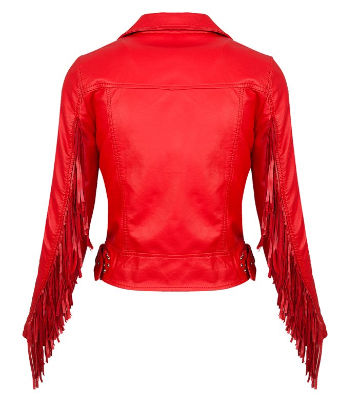 Damen Kunstleder-Bikerjacke mit Fransen Kunstlederjacke Übergangs Jacke D-393