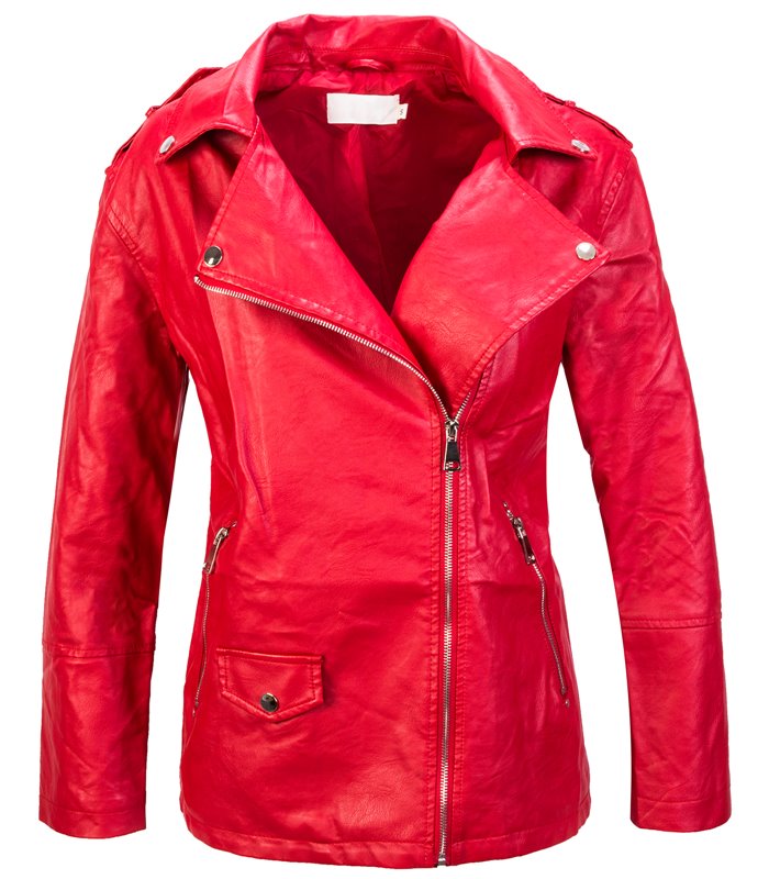 Damen Kunstlederjacke Kurzmantel Reverskragen D-416