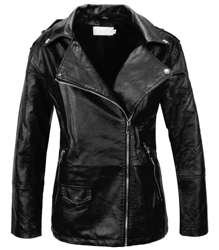 Damen Kunstlederjacke Kurzmantel Reverskragen D-416
