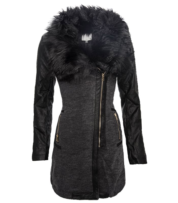 Damen Übergangs Jacke Mantel Kunstpelz Fell Winterjacke Damenmantel Lang