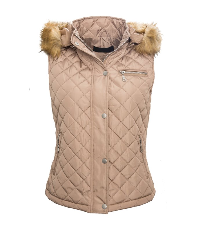 Damen Stepp Weste Damenjacke mit Fell Kapuze Damenweste Steppjacke