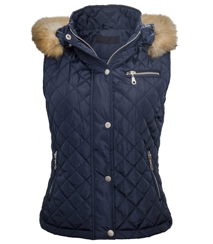 Damen Stepp Weste Damenjacke mit Fell Kapuze Damenweste Steppjacke