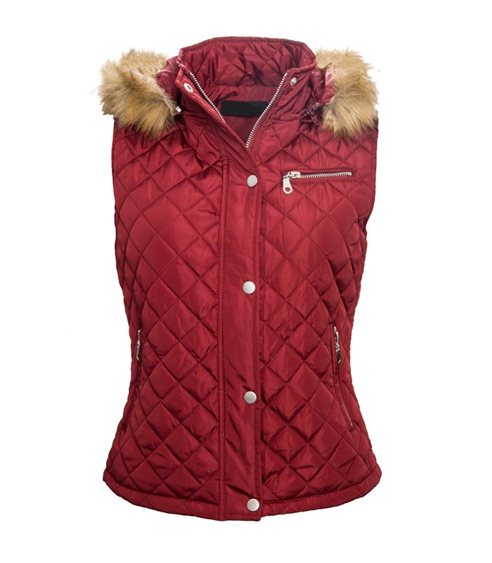 Damen Stepp Weste Damenjacke mit Fell Kapuze Damenweste Steppjacke