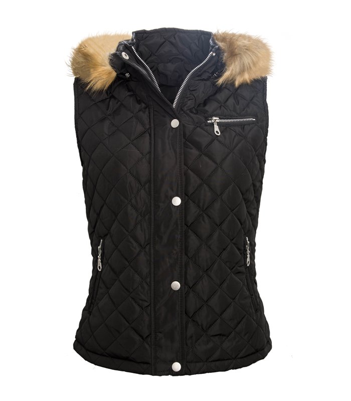 Damen Stepp Weste Damenjacke mit Fell Kapuze Damenweste Steppjacke