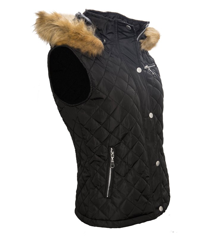 Damen Stepp Weste Damenjacke mit Fell Kapuze Damenweste Steppjacke
