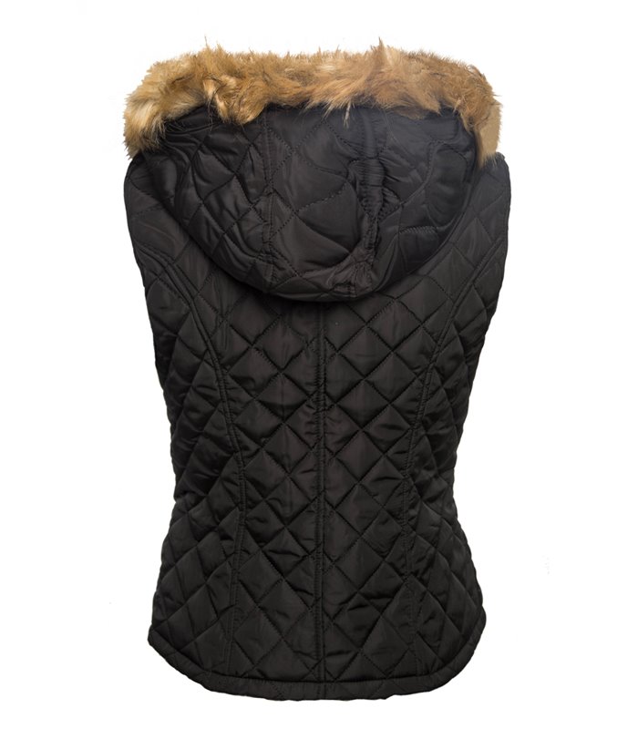 Damen Stepp Weste Damenjacke mit Fell Kapuze Damenweste Steppjacke