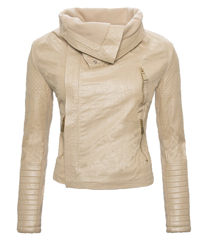 Damen Kunstleder Jacke Stehkragen D-77
