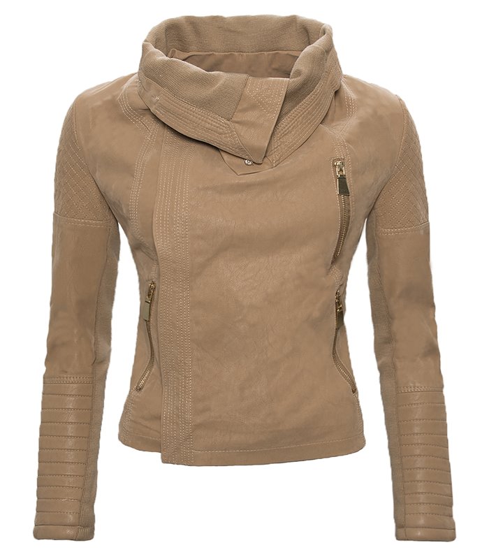 Damen Kunstleder Jacke Stehkragen D-77