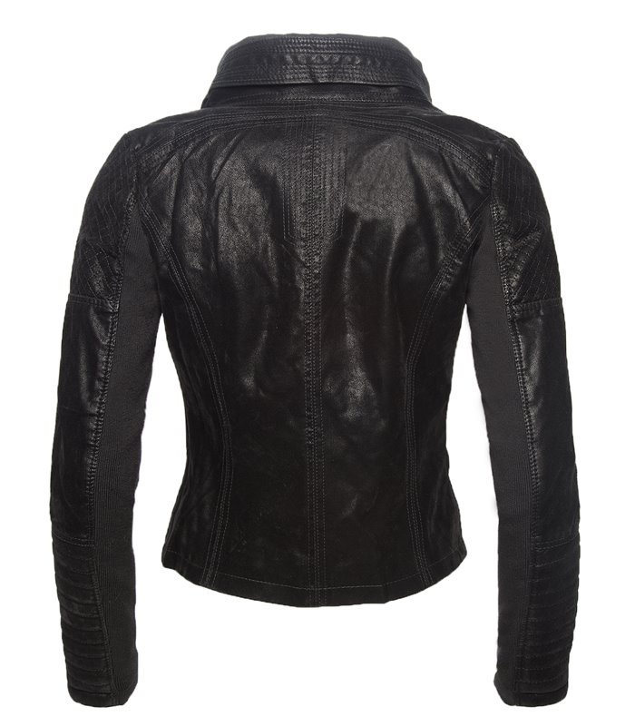 Damen Kunstleder Jacke Stehkragen D-77