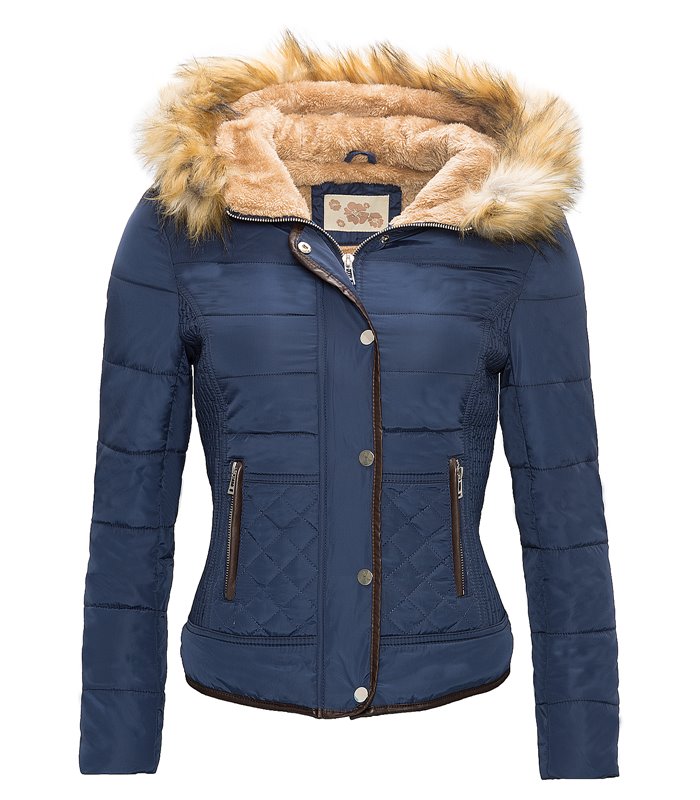 Damen Jacke Steppjacke Wattierter Mantel mit Kunstpelzkapuze Winter