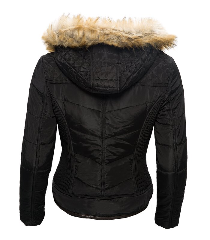 Damen Jacke Steppjacke Wattierter Mantel mit Kunstpelzkapuze Winter