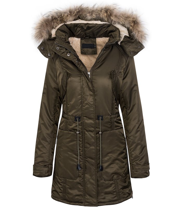 Damen Winter Jacke Mantel Outdoor Teddyfell Warm Wetterfest Kapuze mit Pelz