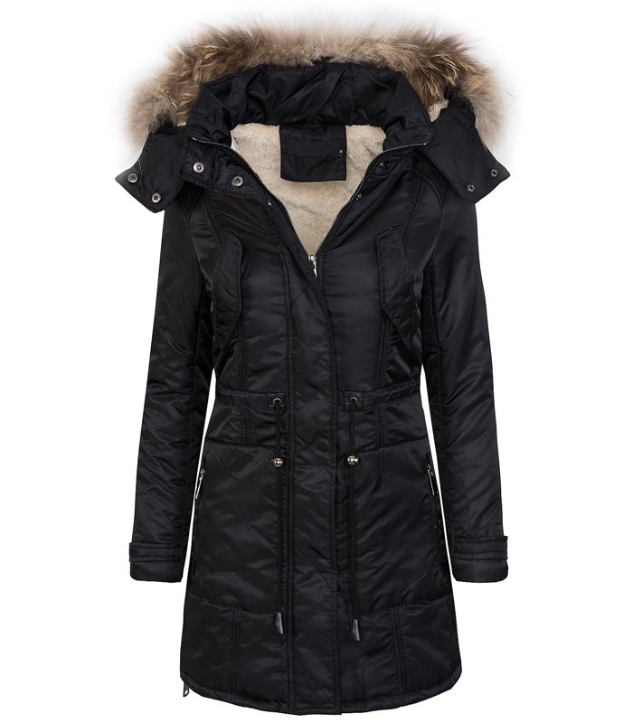 Damen Winter Jacke Mantel Outdoor Teddyfell Warm Wetterfest Kapuze mit Pelz