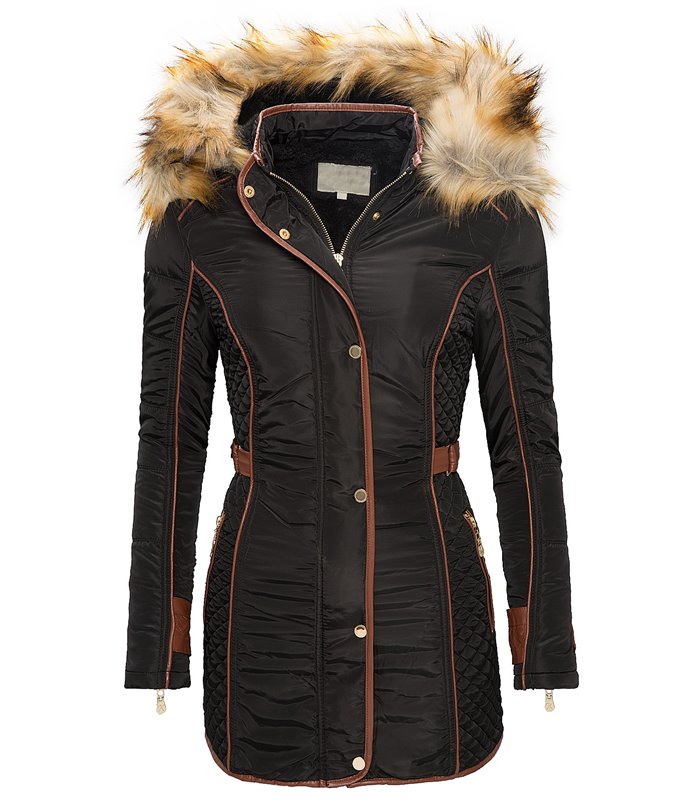 Damen Mantel Winter Jacke Kapuze mit Kunstpelz warm Parka Outdoor