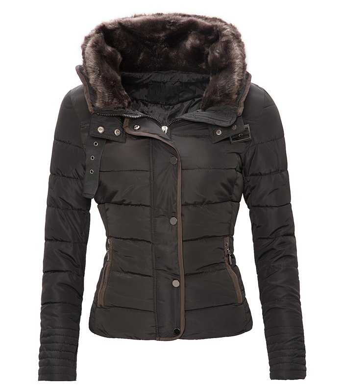 Damen Winter Steppjacke Stehkragen Schwarz D-99