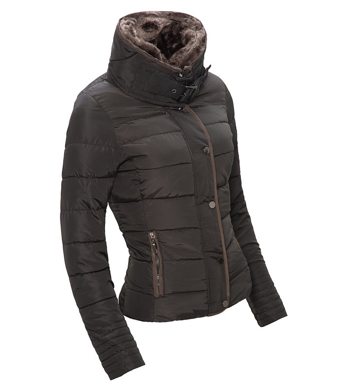 Damen Winter Steppjacke Stehkragen Schwarz D-99