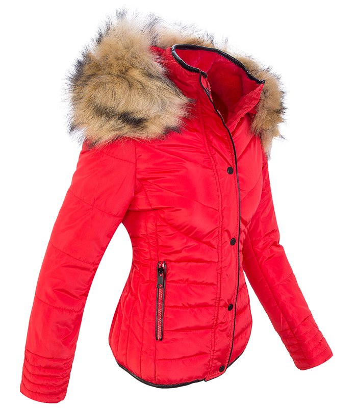 Damen Winter Jacke Steppjacke mit Kapuze Kunstfellkragen D-405