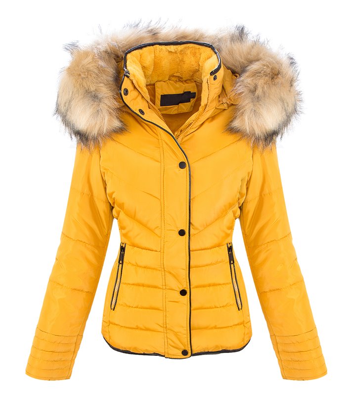 Damen Winter Jacke Steppjacke mit Kapuze Kunstfellkragen D-405