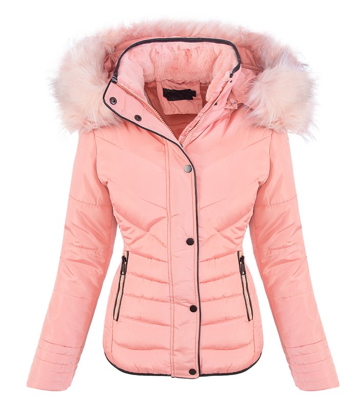 Damen Winter Jacke Steppjacke mit Kapuze Kunstfellkragen D-405