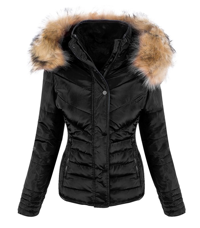 Damen Winter Jacke Steppjacke mit Kapuze Kunstfellkragen D-405