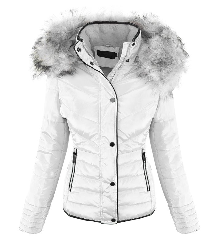 Damen Winter Jacke Steppjacke mit Kapuze Kunstfellkragen D-405