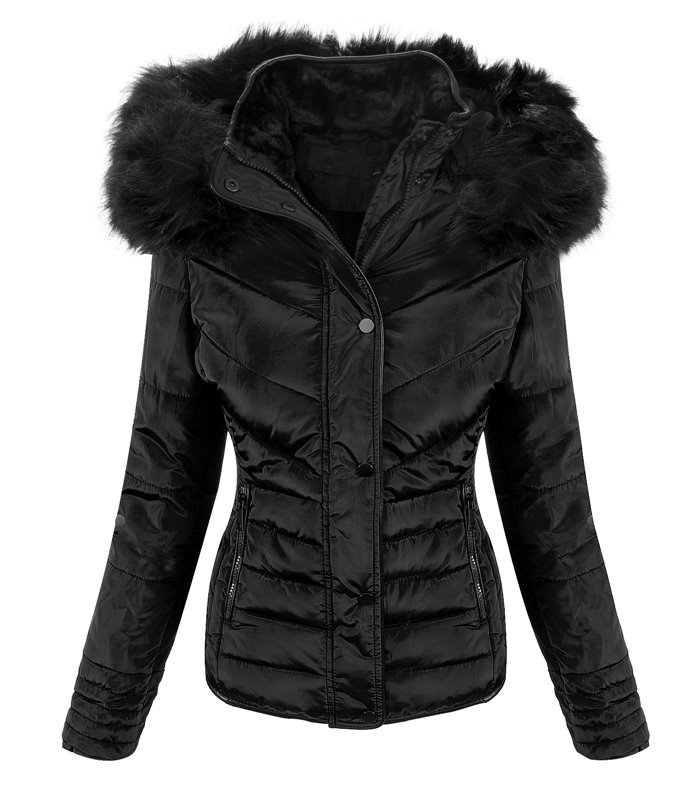 Damen Winter Jacke Steppjacke mit Kapuze Kunstfellkragen D-405
